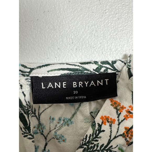 Lane Bryant Top Women 20 White Floral Button Up Long Sleeve Boho Textured Spring - Picture 6 of 10